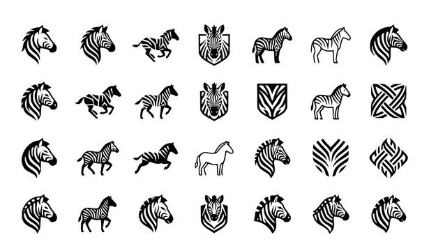Zebra Logo Collection with Minimalist Animal Mascot and Stripe Vector Designs