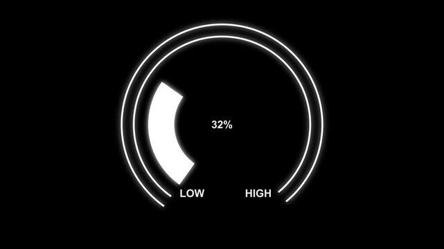 Digital gauge meter animation moves from high overload to safe low levels, presentation template from 100 to 0 percent Car Fuel Dashboard moving up and down, hud radar icon concept.