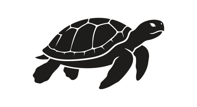 Silhouette of a Sea Turtle Swimming Gracefully Underwater.
