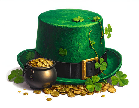 St Patricks Day Leprechaun Hat Pot of Gold Clover.