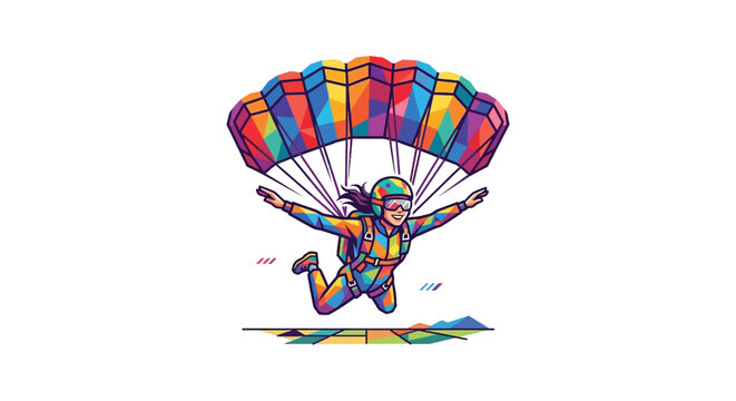 Parachutist Illustration With Geometric Shapes And Colorful Design Vector Graphic parachute parachuting