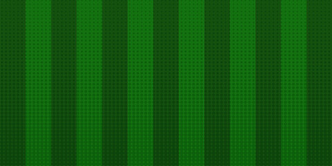 Soccer field green banner background with stripes and halftone dots pattern. Vector abstract football pitch texture with striped lawn and copy space for sports tournament promo. Soccer wide background © zmiter