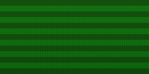 Soccer field green banner background with stripes and halftone dots pattern. Vector abstract football pitch texture with striped lawn and copy space for sports tournament promo. Soccer wide background © zmiter
