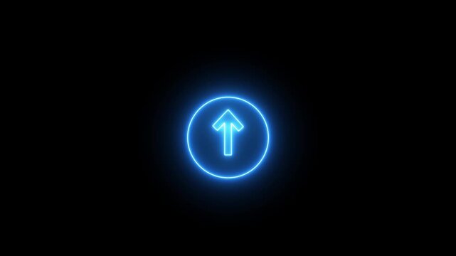 Neon line Arrow up symbol for upload animation with neon circle on black background. up arrow signal file and data transfer success network sign 4k
