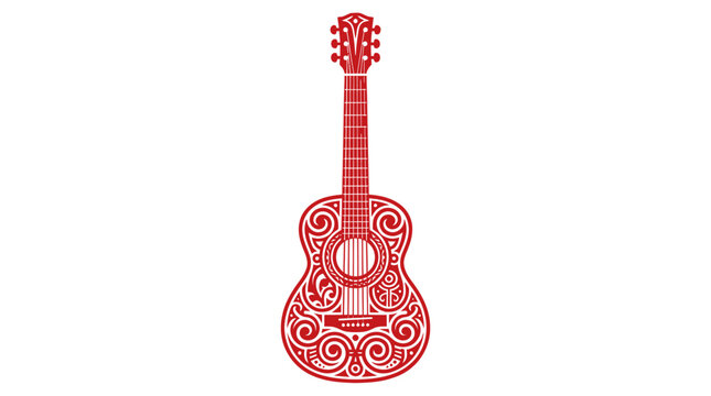 Intricate red acoustic guitar patterned graphic.