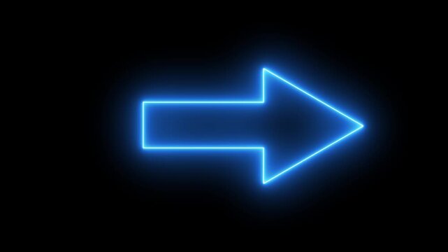 Neon single-line directional right arrow animation. Moving arrow pointing to the right. Next or right direction arrow neon arrow sign animation.