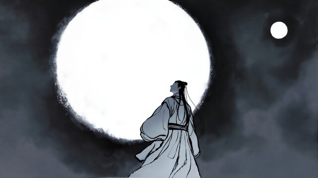 Ancient Style Man Looking At Moon