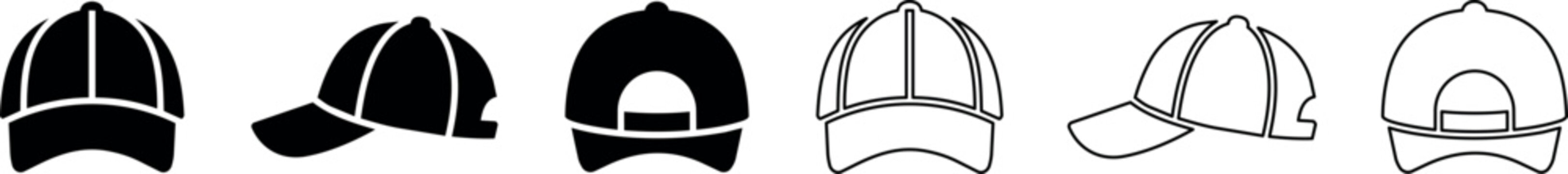Baseball cap icons in various perspectives and styles