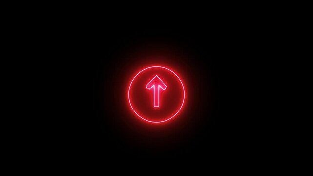 Neon line Arrow up symbol for upload animation with neon circle on black background. up arrow signal file and data transfer success network sign 4k