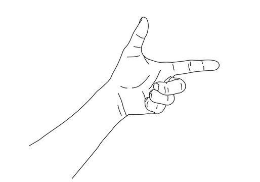 Minimal black hand-drawn outline pointing gesture illustration with extended thumb and index finger