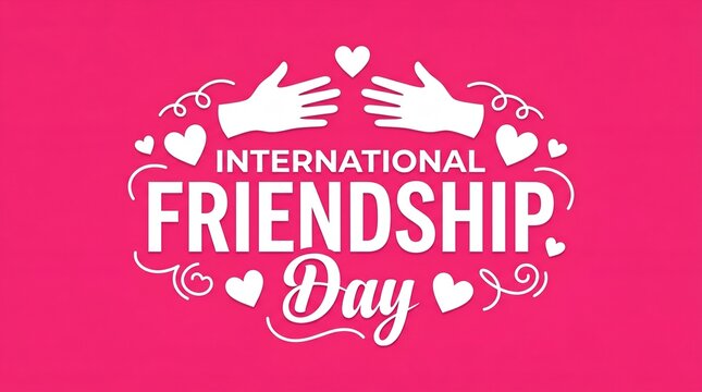 Happy International Friendship Day creative unique logo lettering typography advertising vector illustration isolated. Friends love care faith helping hand togetherness unity bonding forever.