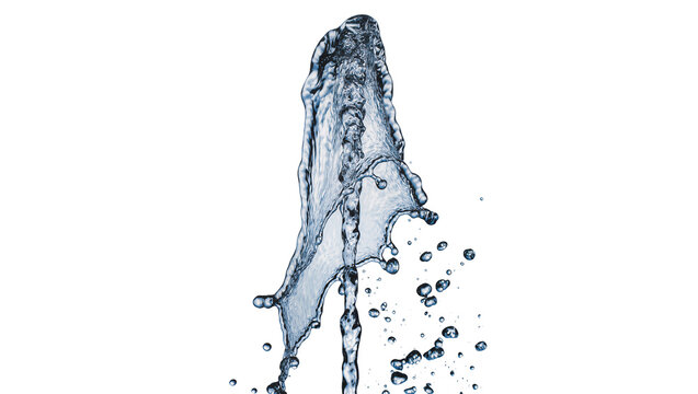 Dynamic water splash with droplets and stream
