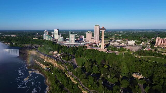 Niagara Falls Skyline and Skylon Tower Aerial View