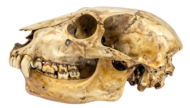 Detailed Skull of an Animal Showing Bones and Teeth in Natural History Study