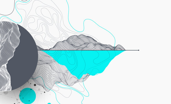 Trendy abstract wireframe background. Modern science art elements. Surface illustration inside circles. Vector