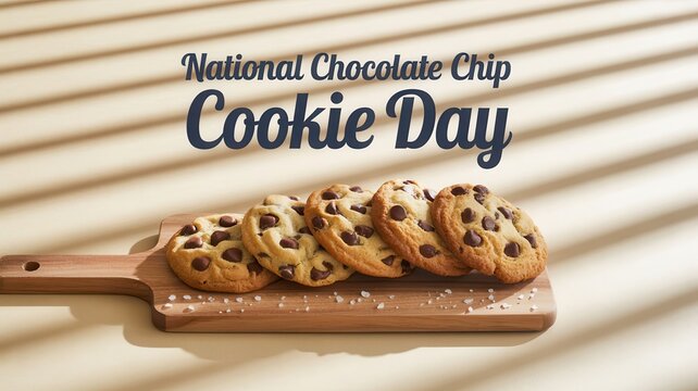National Chocolate Chip Cookie Day celebration with fresh cookies on wooden board
