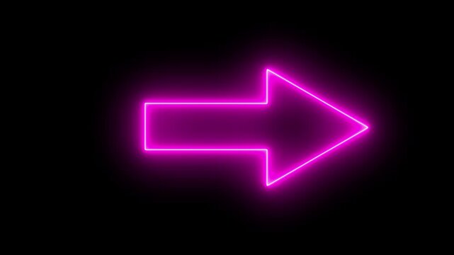 Neon single-line directional right arrow animation. Moving arrow pointing to the right. Next or right direction arrow neon arrow sign animation.