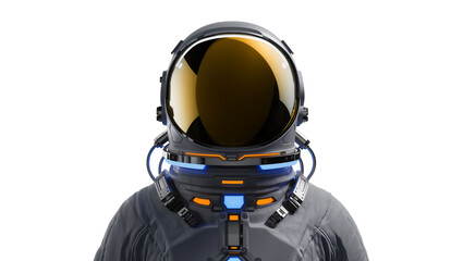 Futuristic astronaut suit with golden visor and blue lights © Anna