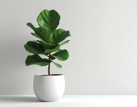 Fiddle Leaf Fig Plant in a Modern White Pot.