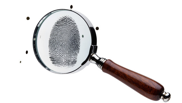 Magnifying glass examining fingerprint detail