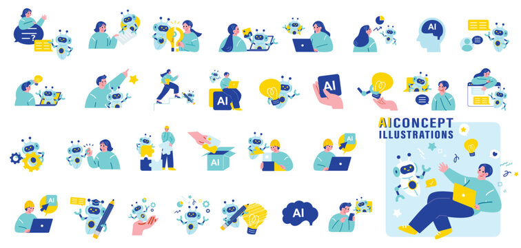 AIを活用する人々のイラスト