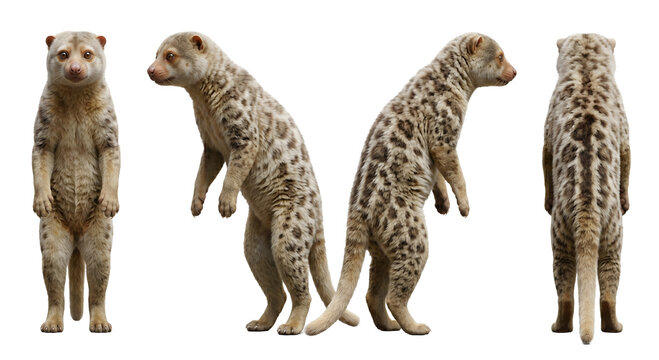 Fossa displays four distinct standing positions against a clean white backdrop.