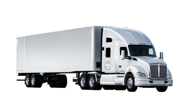 White semi-trailer truck with a long cargo box