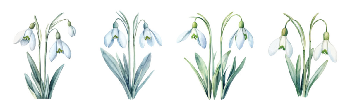 Minimal yet artistic elements for creative designs. hand-drawn paint, A beautiful painting of snowdrop flower, EPS format, isolated on a white background