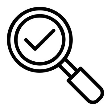 Magnifying glass icon with a checkmark symbol representing verification or search results magnifying verification validate research analysis interface investigation inspection identify
