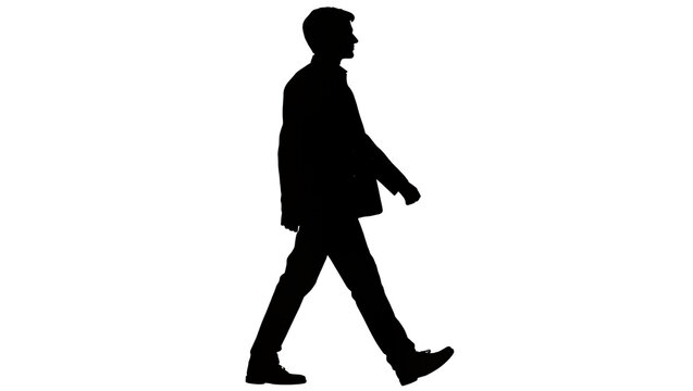 Man in silhouette walking from left to right