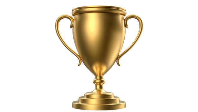 Golden trophy cup with handles on tiered base
