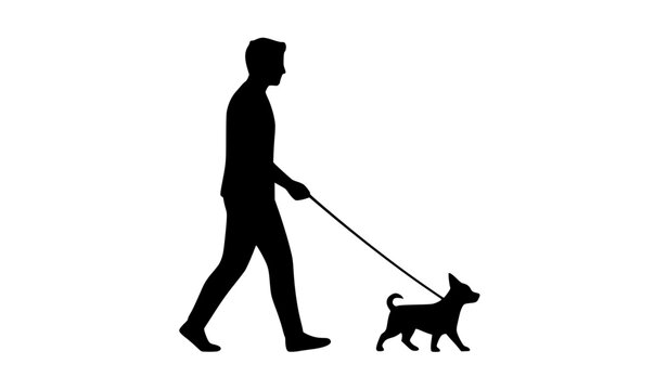 Dog walker with small pet silhouette vector design