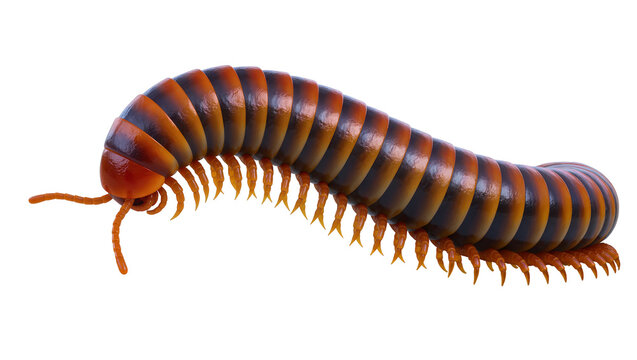 Orange and black segmented millipede with many legs