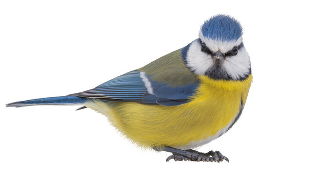 Blue tit bird with yellow chest and blue head
