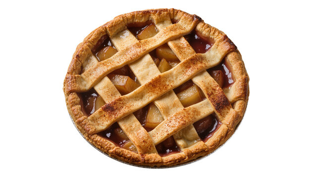 Golden brown lattice top apple pie with visible fruit filling
