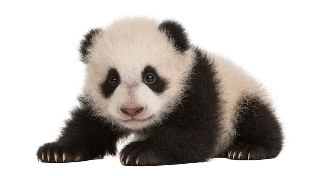 Cute baby panda lying down with black and white fur