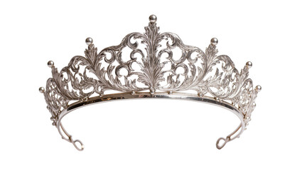 Ornate silver tiara with intricate scrollwork and pearl accents © Lukas