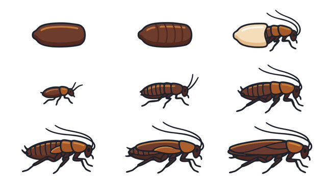 Cockroach Life Cycle and Incomplete Metamorphosis Stages from Ootheca Egg Case to Adult Insect