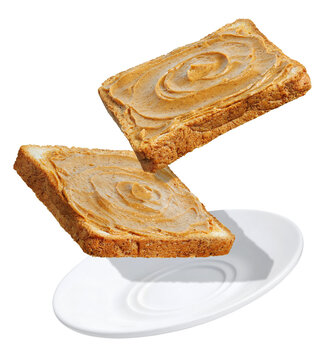 two peanut butter on toasts with saucer isolated PNG on transparent background