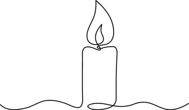 Simple one line art drawing of a burning candle with flame minimalist religion