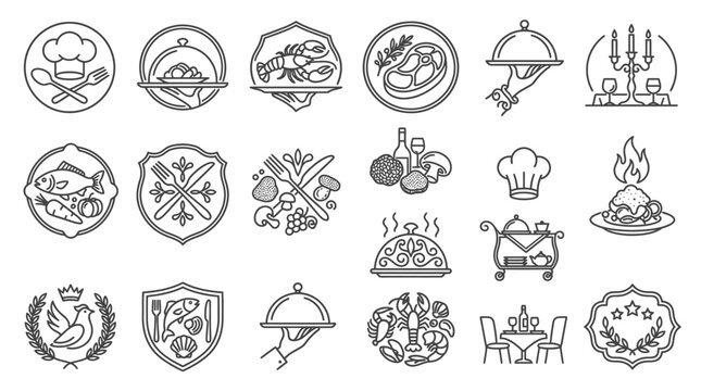 Set of vintage culinary and food restaurant logos, badges, and vector icons for menu design