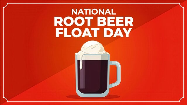 National Root Beer Float Day with Drink and Ice Cream on Red Background