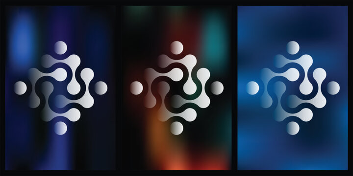 Abstract Technology Logo Vector Template with Connected Dots on Dark Gradient Backgrounds