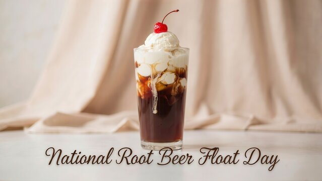 Root Beer Float with Vanilla Ice Cream and Cherry on National Root Beer Float Day