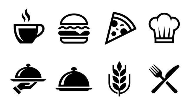 Set of food logo templates with chef hat cutlery and flame icons