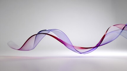 Fototapeta premium Translucent purple and red ribbon flows dynamically across a smooth, light gray background