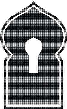 Ornate arch shape with keyhole center and dotted halftone texture pattern for traditional architectural graphic design.