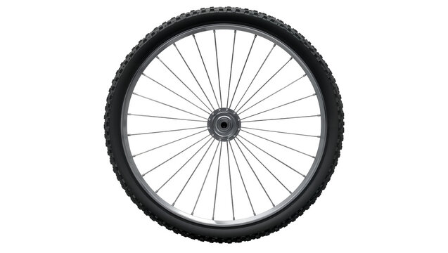 Bicycle wheel with knobby tire and metal spokes