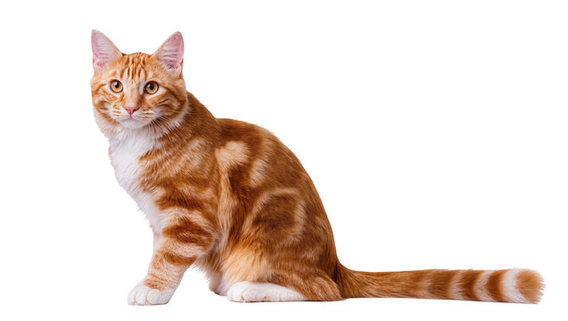 Orange tabby cat sitting with white chest and paws