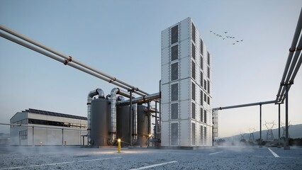 Obraz premium Advanced carbon capture infrastructure supporting emission reduction and sustainable industrial transformation